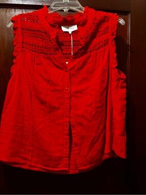 Dear John Red Sleeveless Eyelet Yoke Button-Front Camisole